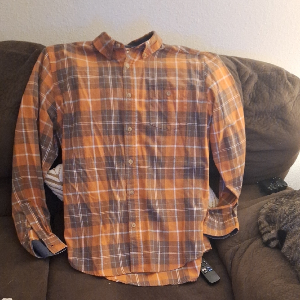 Casual Men's Orange Plaid Button-Down Shirt